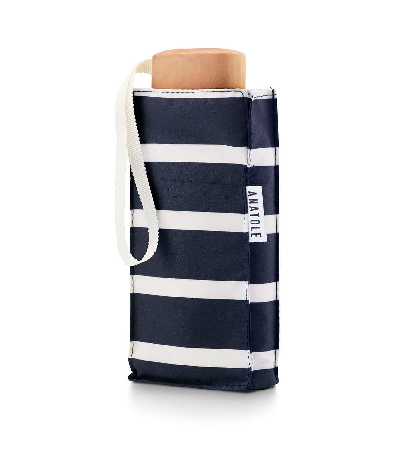 Mini Parapluie Bleu Marine & Rayures Blanches – PABLO