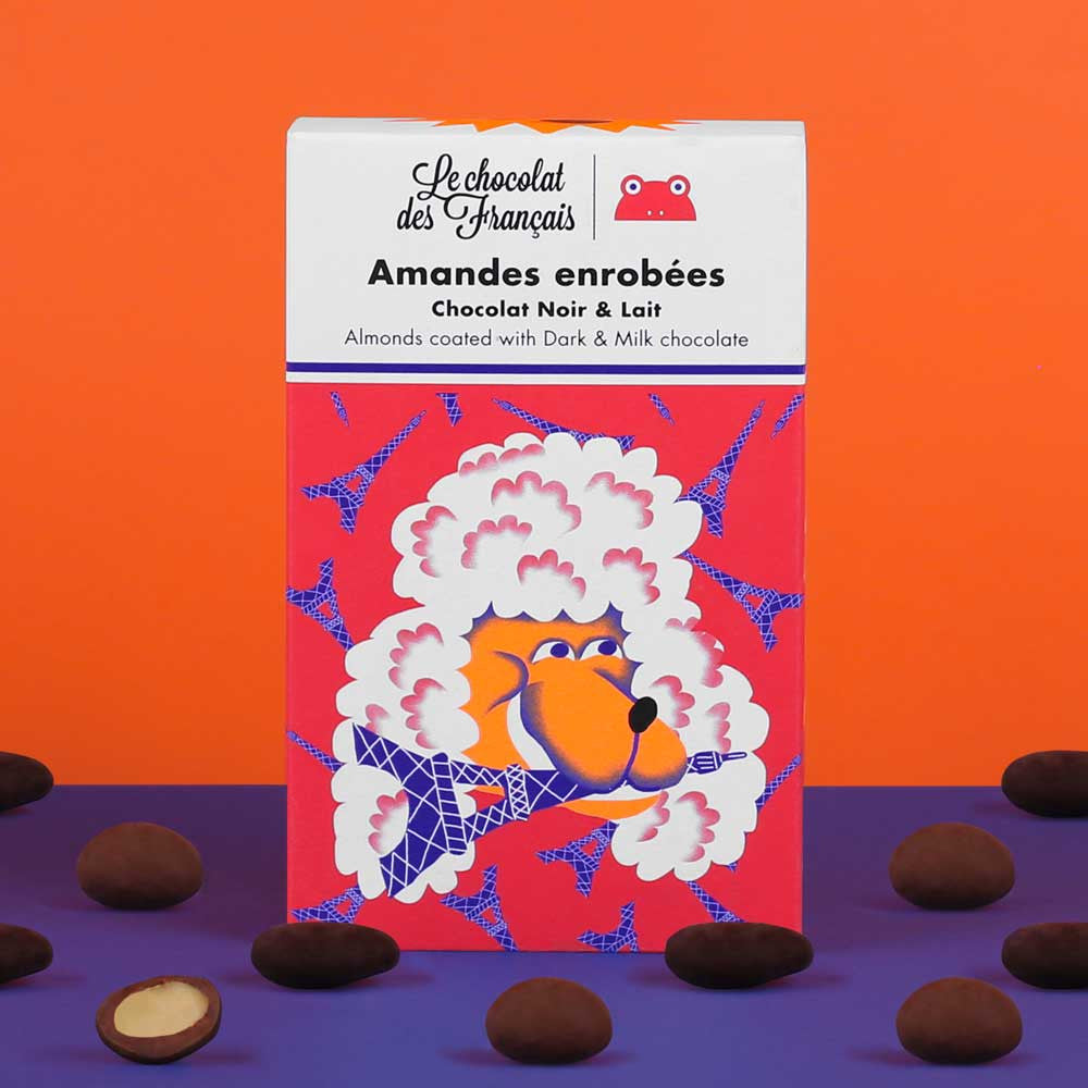 Amandes enrobées de chocolat noir & lait "Caniche Tour Eiffel"