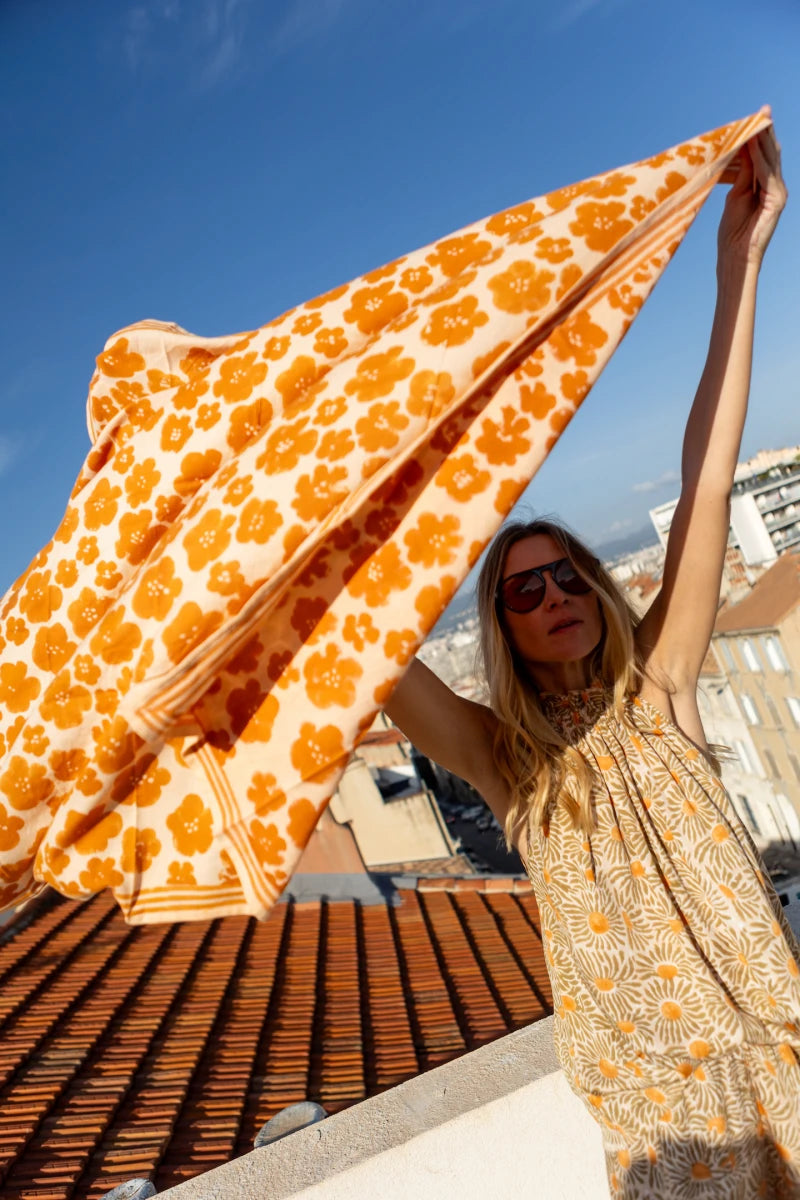 Grand foulard - Latika "Flora Bold" Orange
