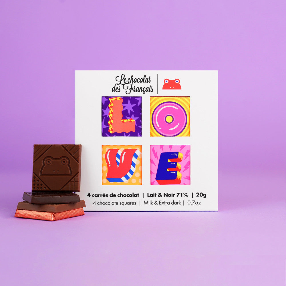 Box of 4 milk and dark “Love” squares