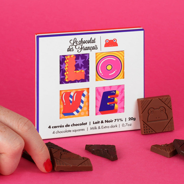 Box of 4 milk and dark “Love” squares