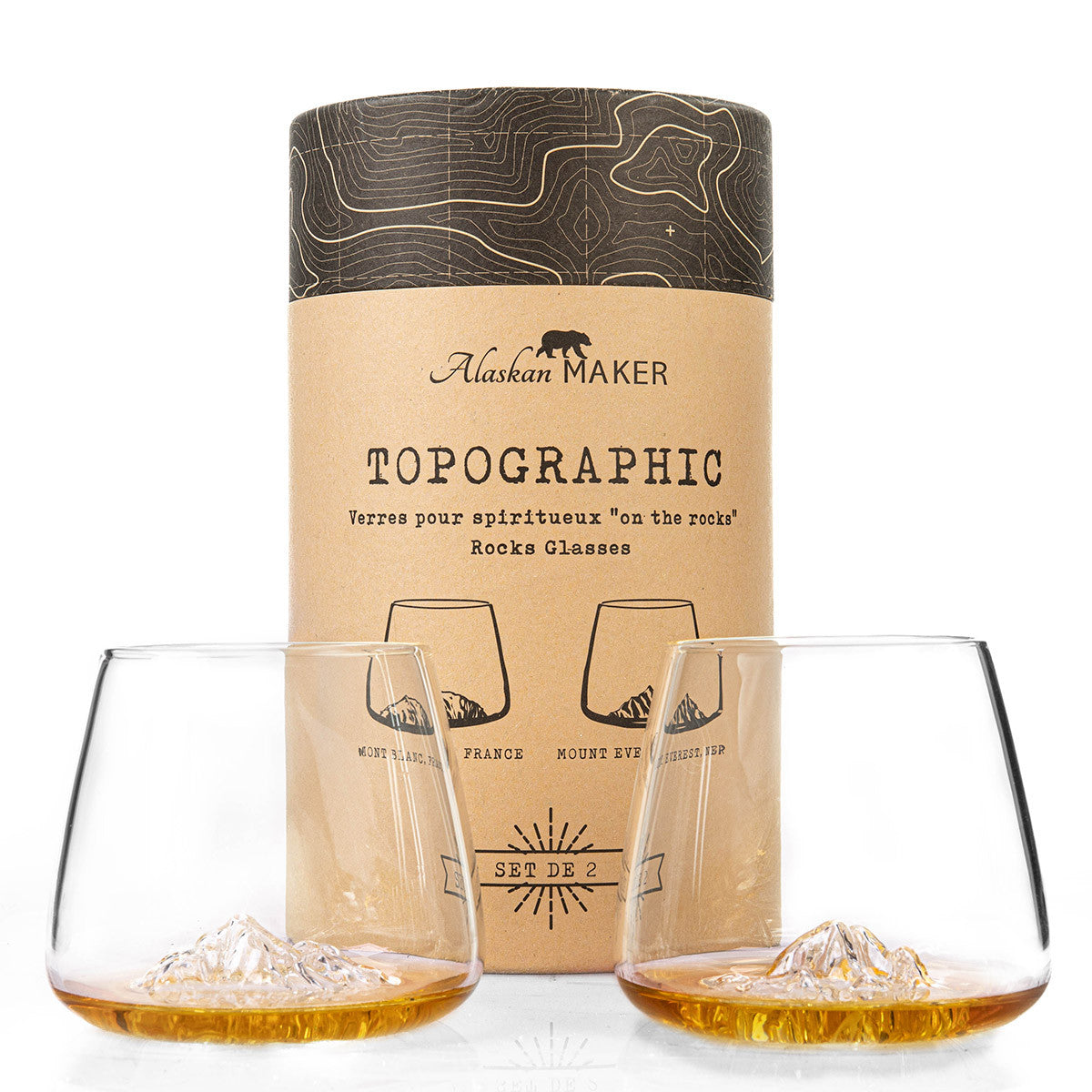 Set of 2 Topographic glasses: Everest & Mont Blanc