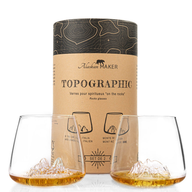 Set of 2 Topographic glasses: Tre Cime di Lavaredo & Mont Rosa