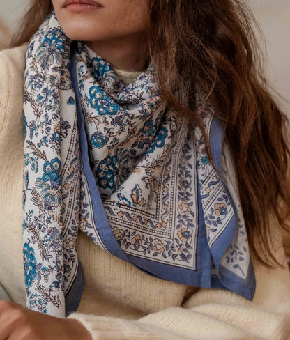 Foulard Indien Grand Format Kiala Céleste – Coton 100x100