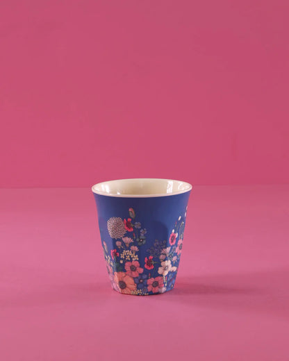 Medium Tumbler - Blue - Flower Collage Print
