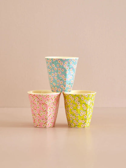 Medium Tumbler - Yellow - Small Flower Print