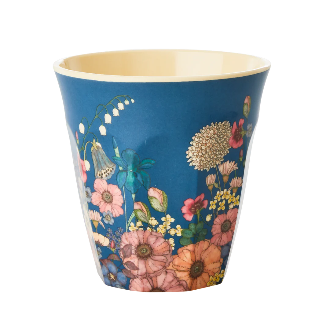 Medium Tumbler - Blue - Flower Collage Print