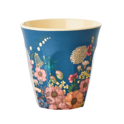 Medium Tumbler - Blue - Flower Collage Print