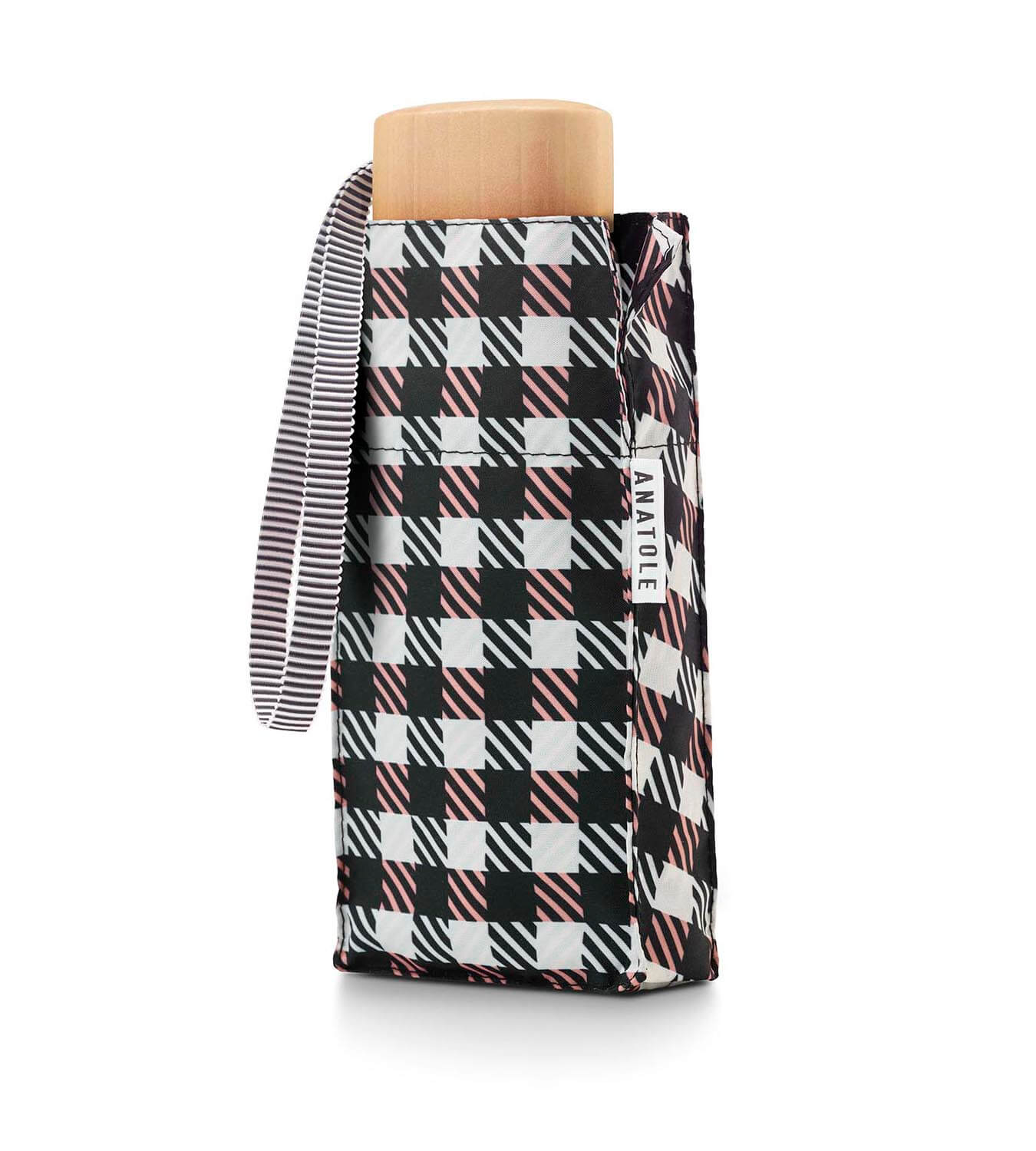 Mini Parapluie Carreaux Vichy Noir & Rose – Anatole