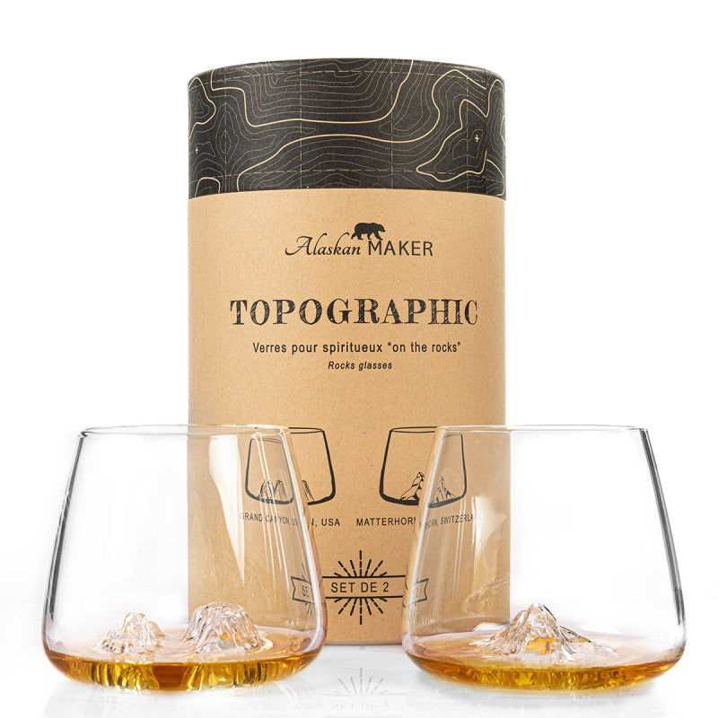 Set of 2 Topographic glasses: Grand Canyon &amp; Matterhorn