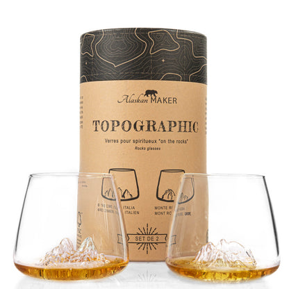 Set of 2 Topographic glasses: Tre Cime di Lavaredo &amp; Mont Rosa