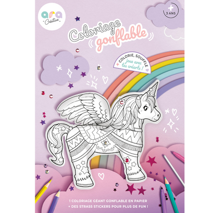 Coloriage gonflable - Licorne géante + strass